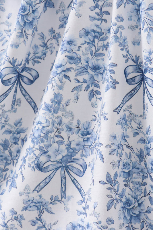 Blue floral cross smocked ruffle dress