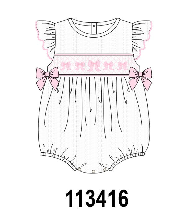 White Bow Smocked Jacquard Bubble