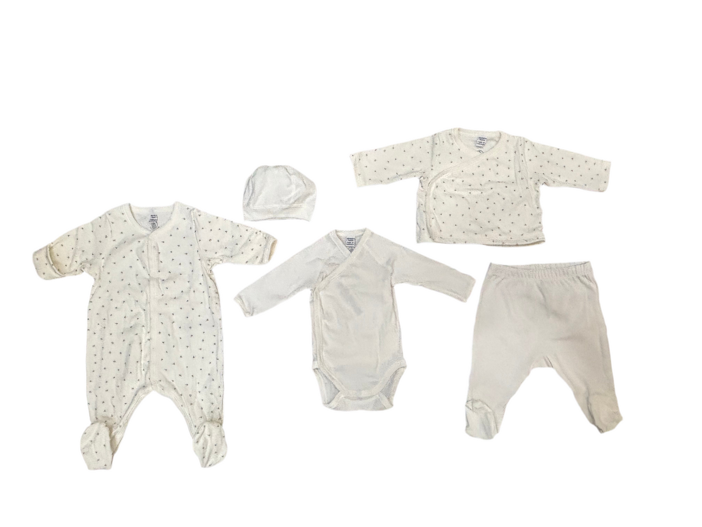 Petit Bateau Baby First Days Kit Set Organic Cotton (Footie,Top,Bodysuit,Pant & Hat)| Baby Shower Gifting