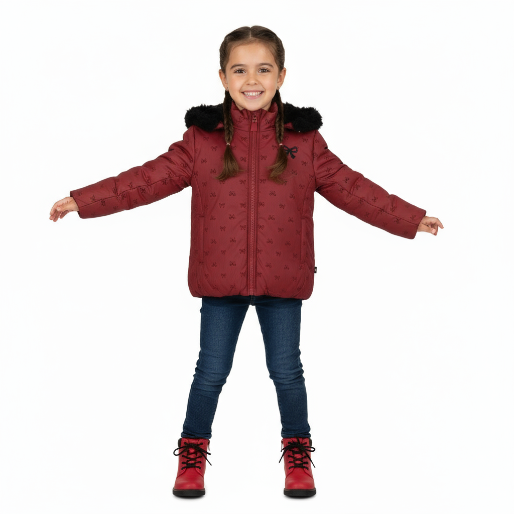 Raygo Red Embroidered All Bows Jacket | Chic Girls’ Statement Outerwear