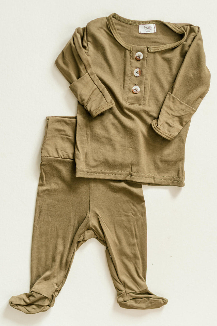 Newborn Boy Outfit Set - Olive Green | Baby Boy Coming Home Outfit