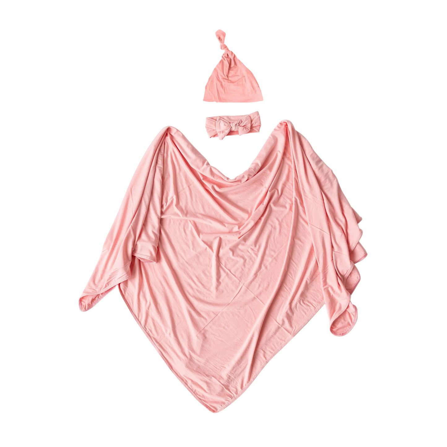 Baby Girl Swaddle Set - Newborn blanket, bow and hat - Pink