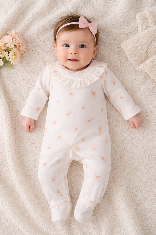 SYRINE | Girls White Cotton Ditzy Rose Print  All-in-One