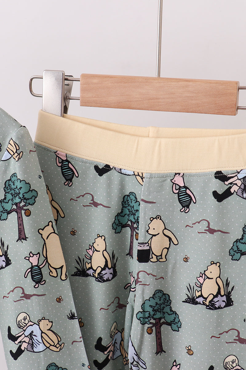 Green character bamboo pants set