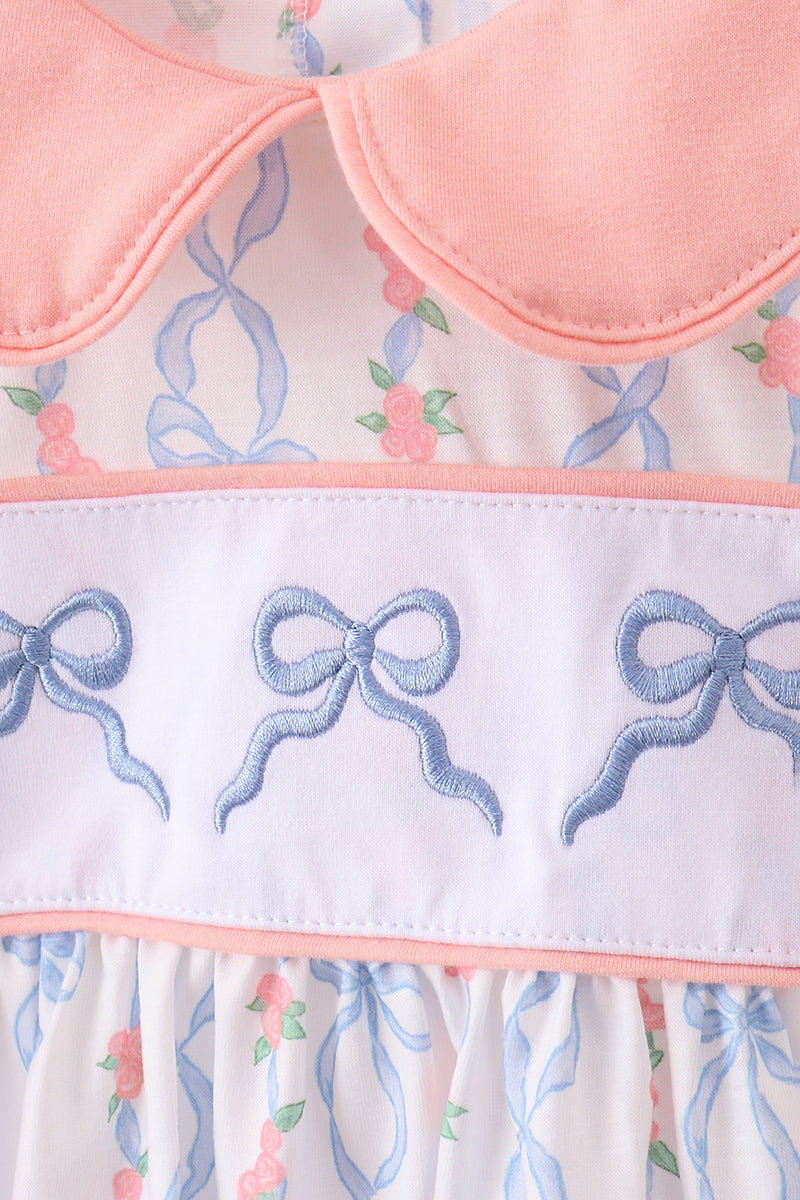 Pink floral bow embroidery set