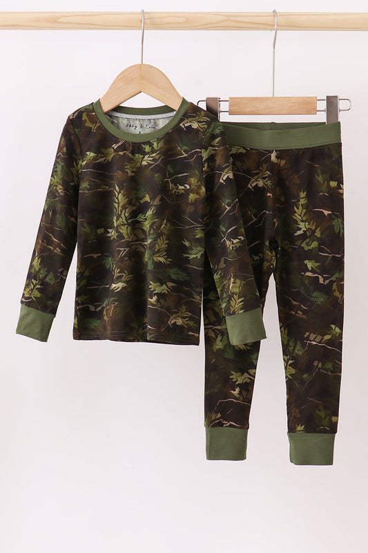 Forest Leaf Camo bamboo pajama pants set