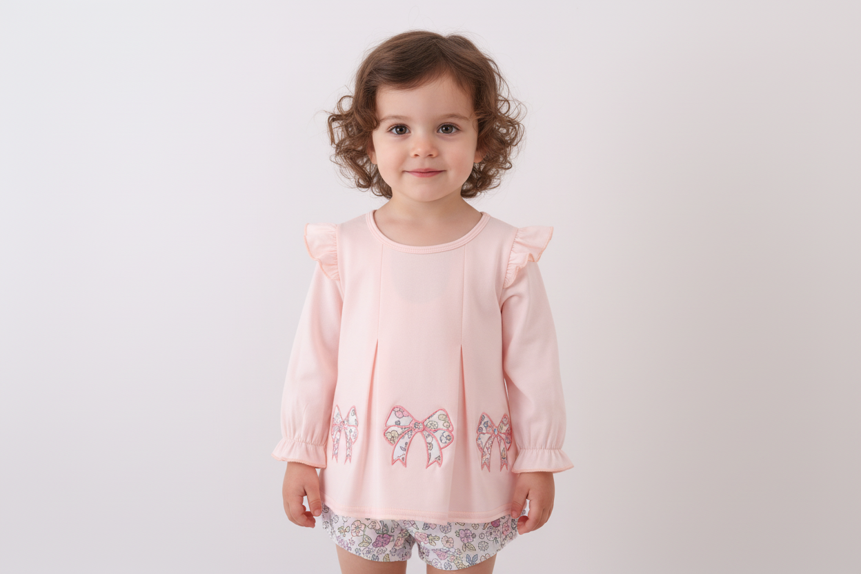 Pink floral bow applique bloomer set