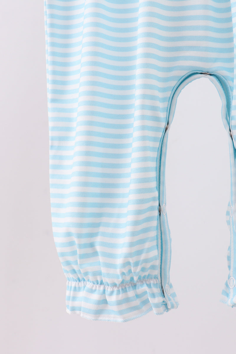 Blue bear embroidery ruffle romper