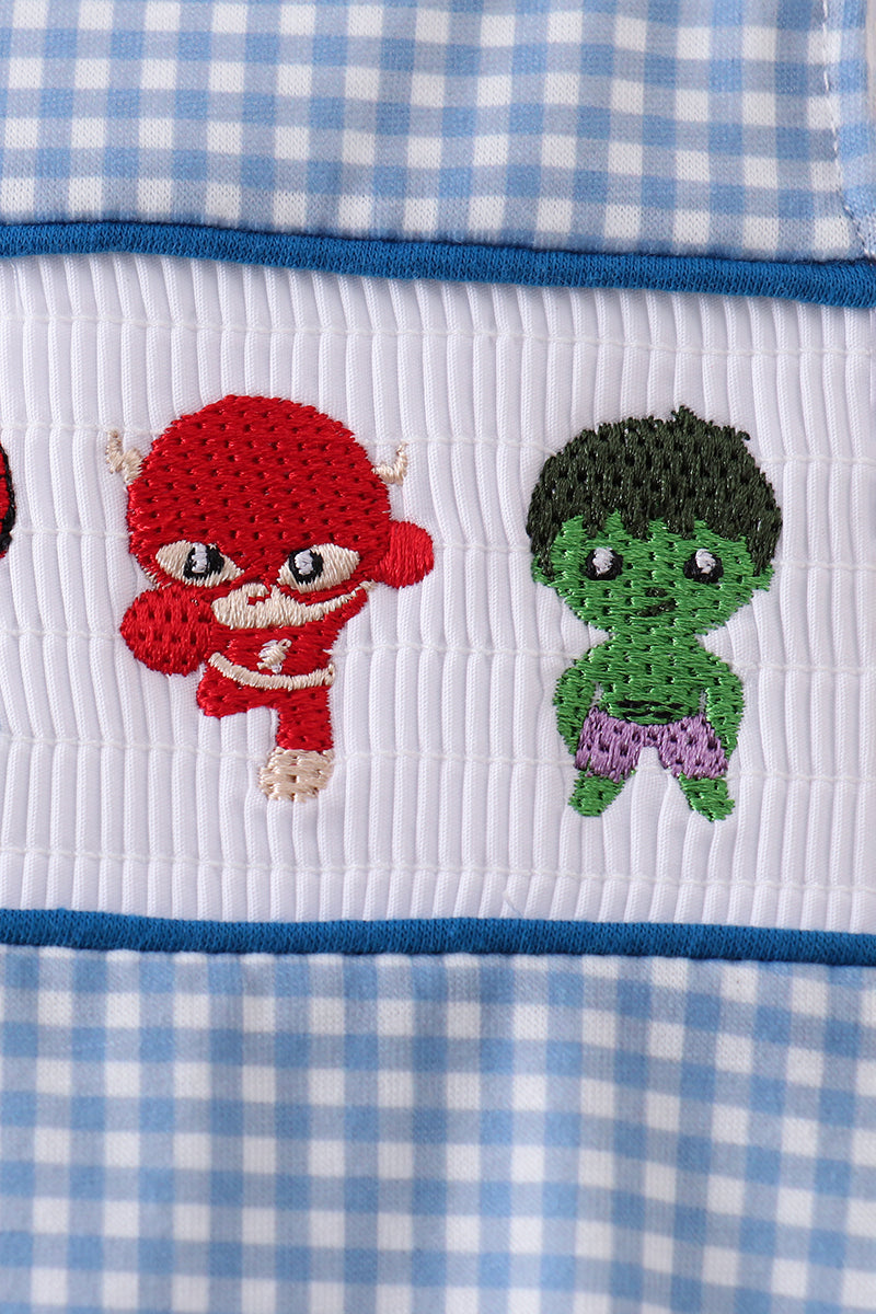 Blue character smocked gingham jonjon