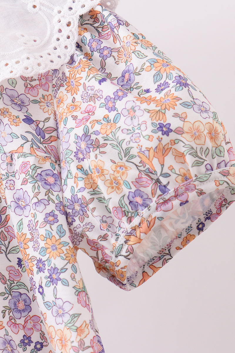 Purple floral lace ruffle dress