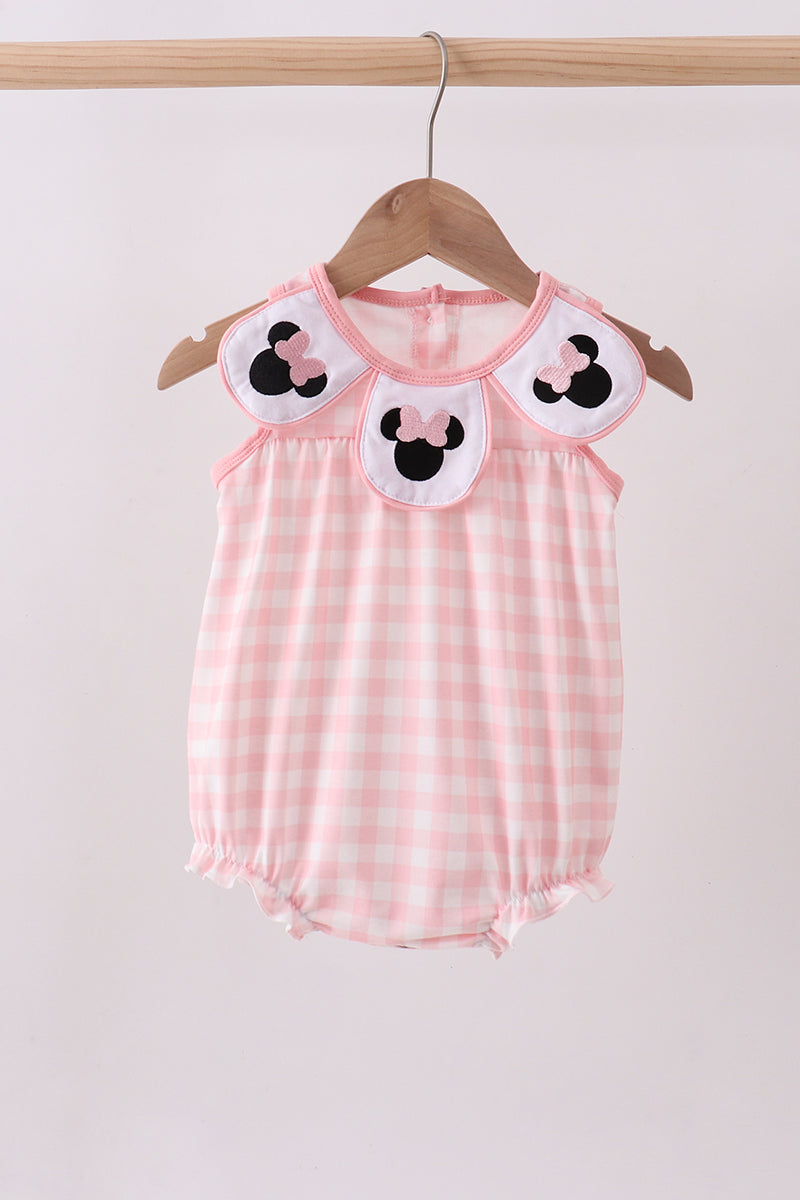 Pink character embroidery gingham bubble