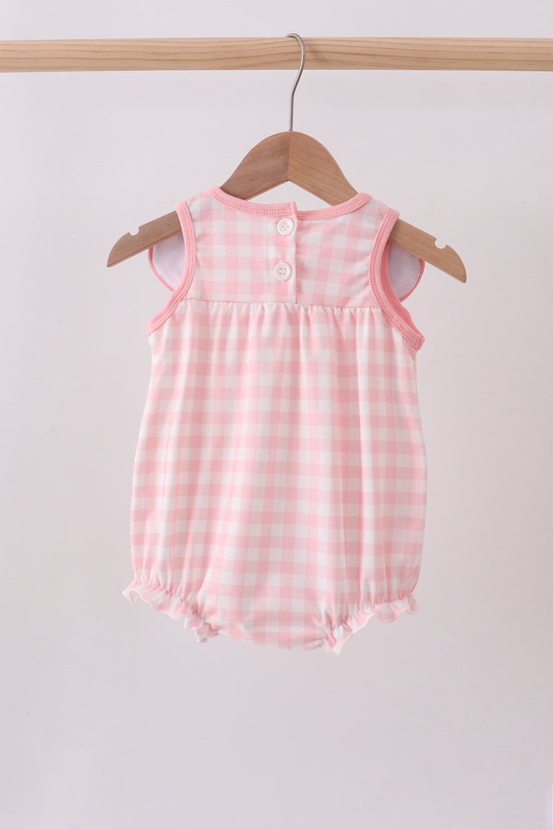 Pink character embroidery gingham bubble