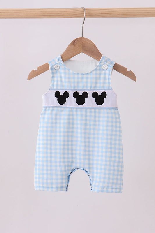 Blue character embroidery gingham jonjon