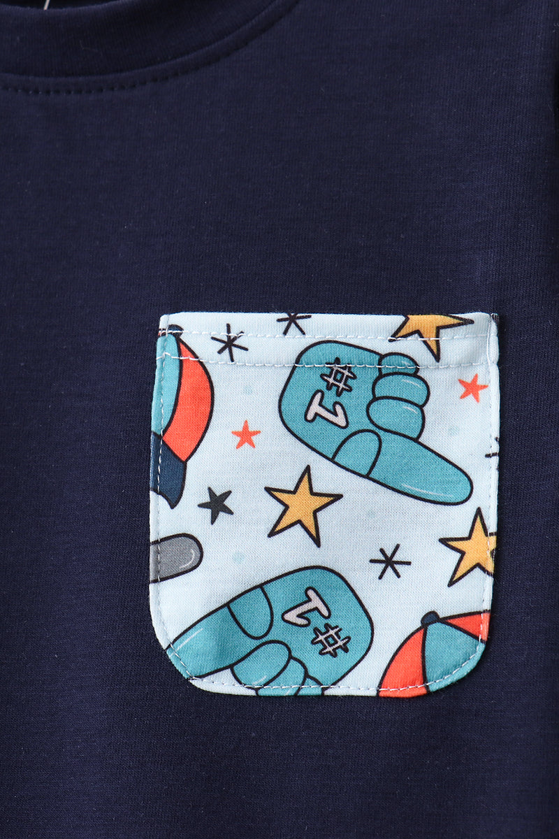 Navy baseball print shorts set