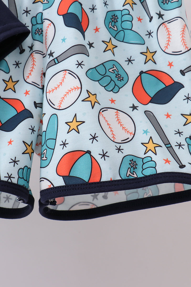 Navy baseball print shorts set