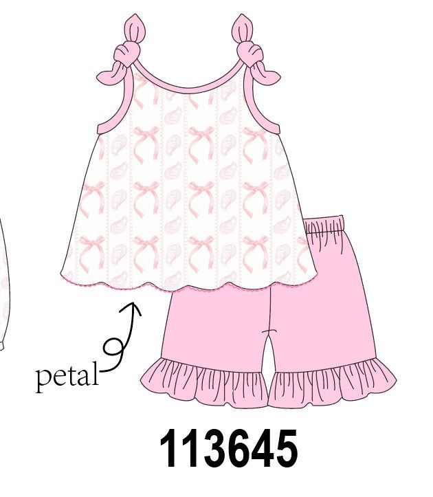 Pink Bow Print Ruffle Shorts Set