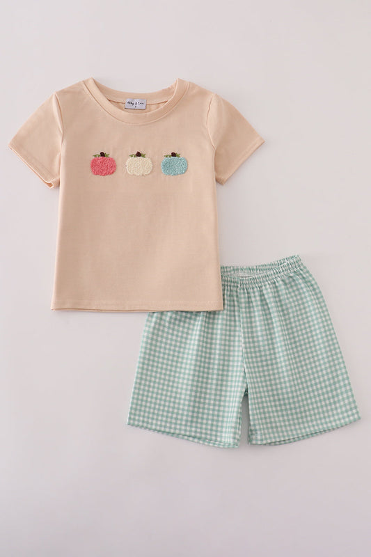 Beige french knot shorts set