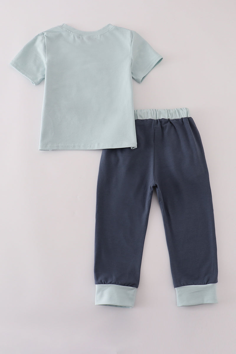 Blue embroidery pants set