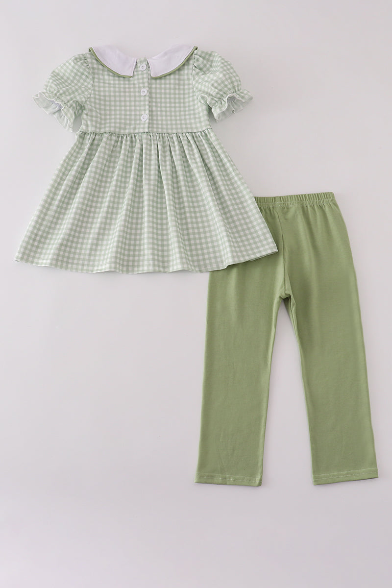 Sage turkey embroidery gingham pants set