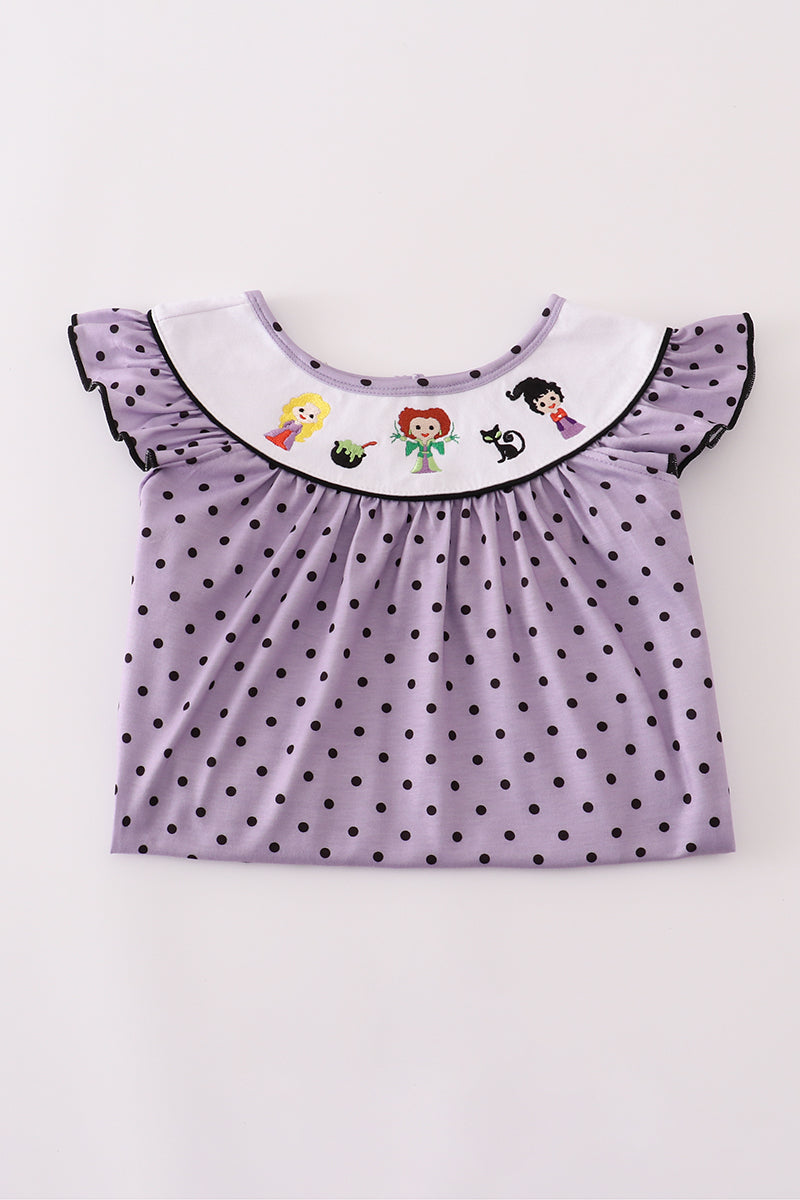 Purple Halloween dot witch embroidery dress