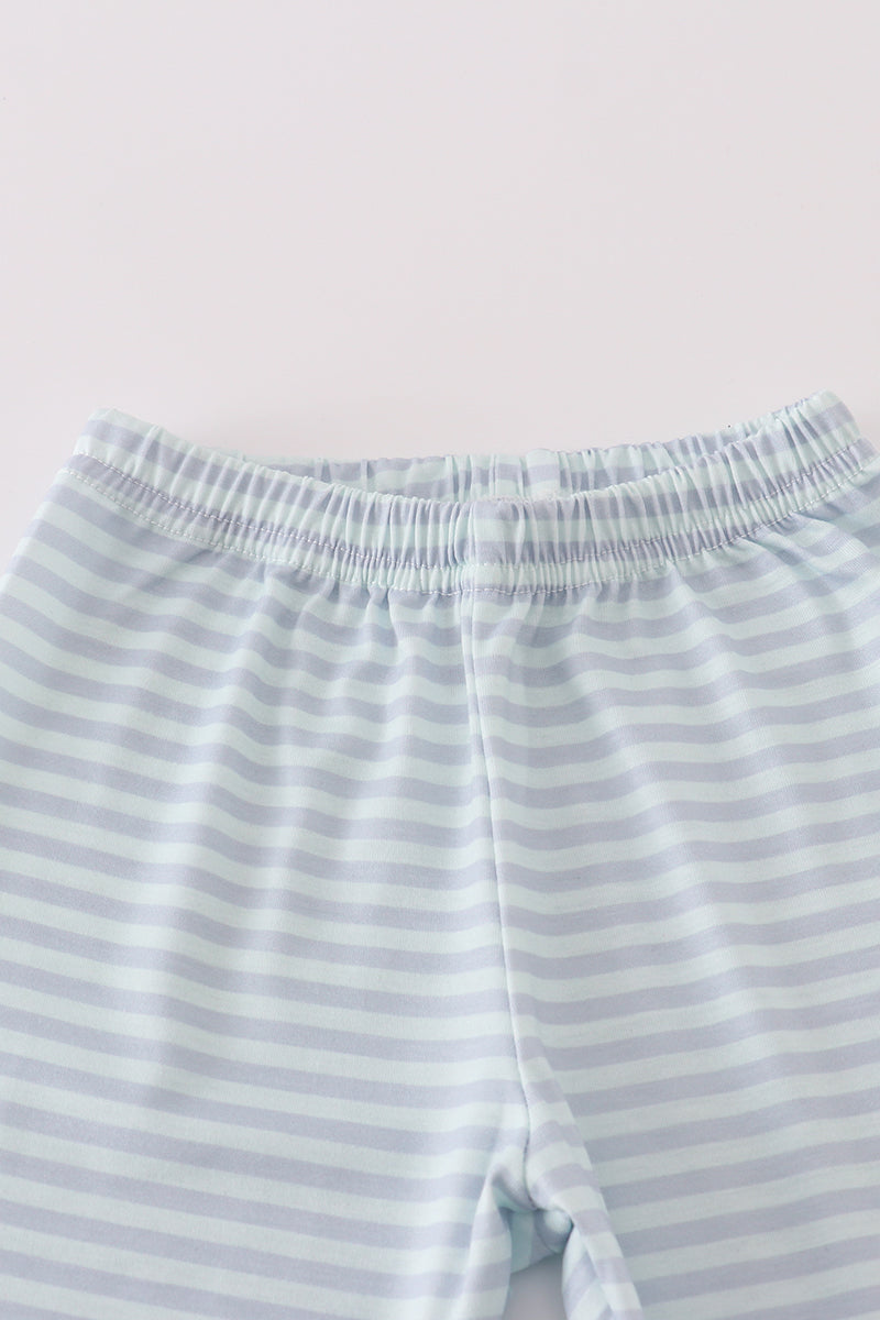 Blue Halloween spider embroidery stripe pants set