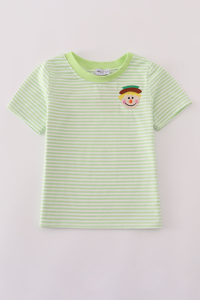 Green scarecrow embroidery stripe top
