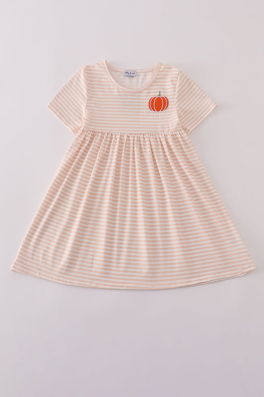 Pumpkin embroidery stripe dress