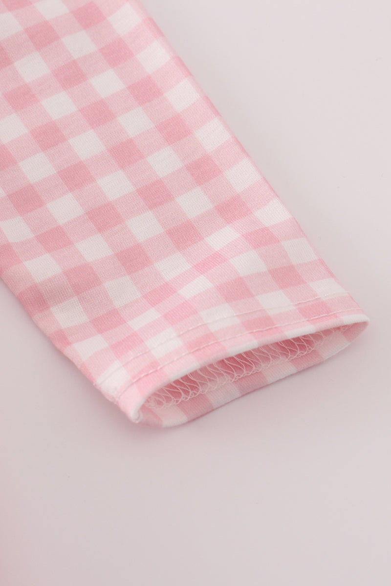 Pink princess castle embroidery gingham ruffle pants set