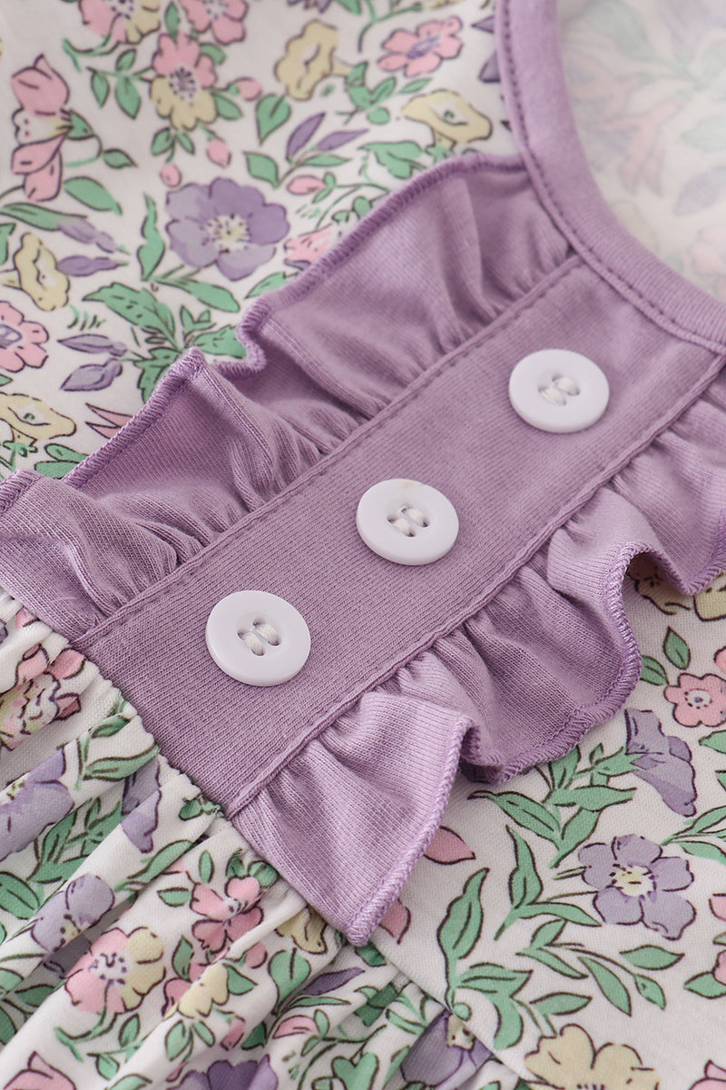 Purple floral print ruffle dress