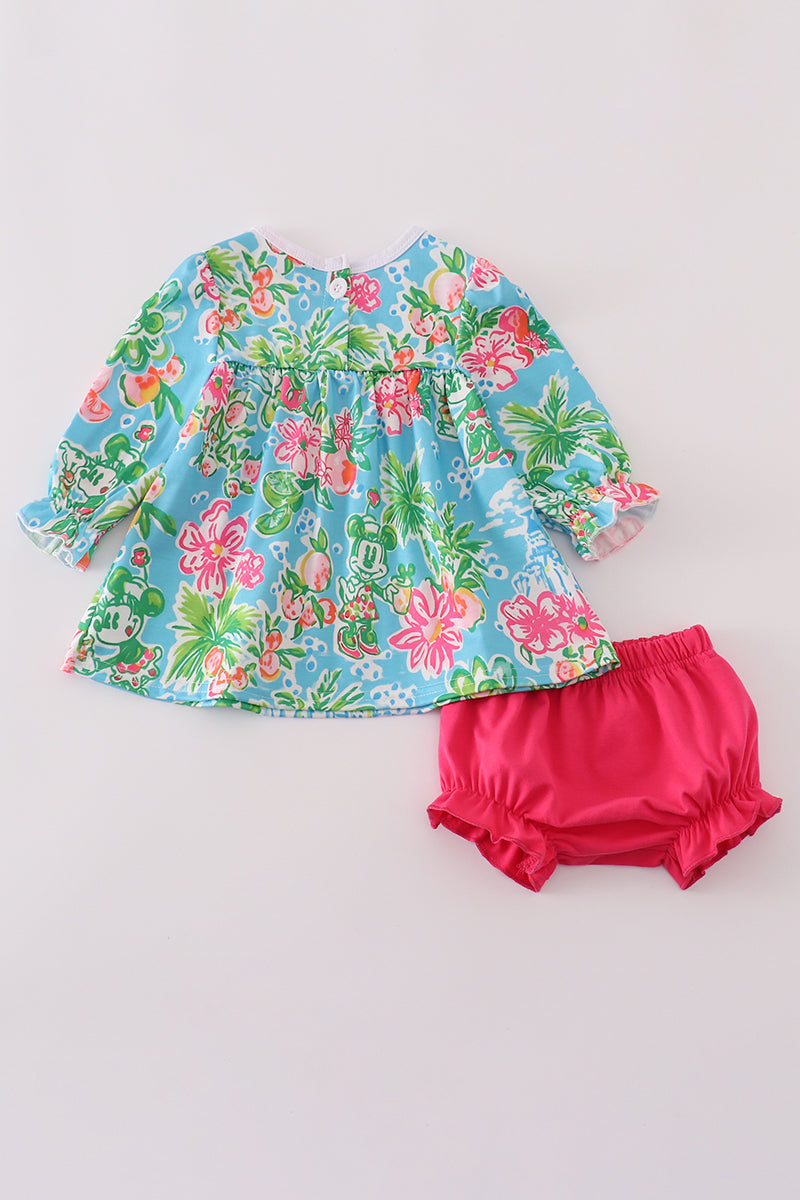 Green floral character applique bloomer set