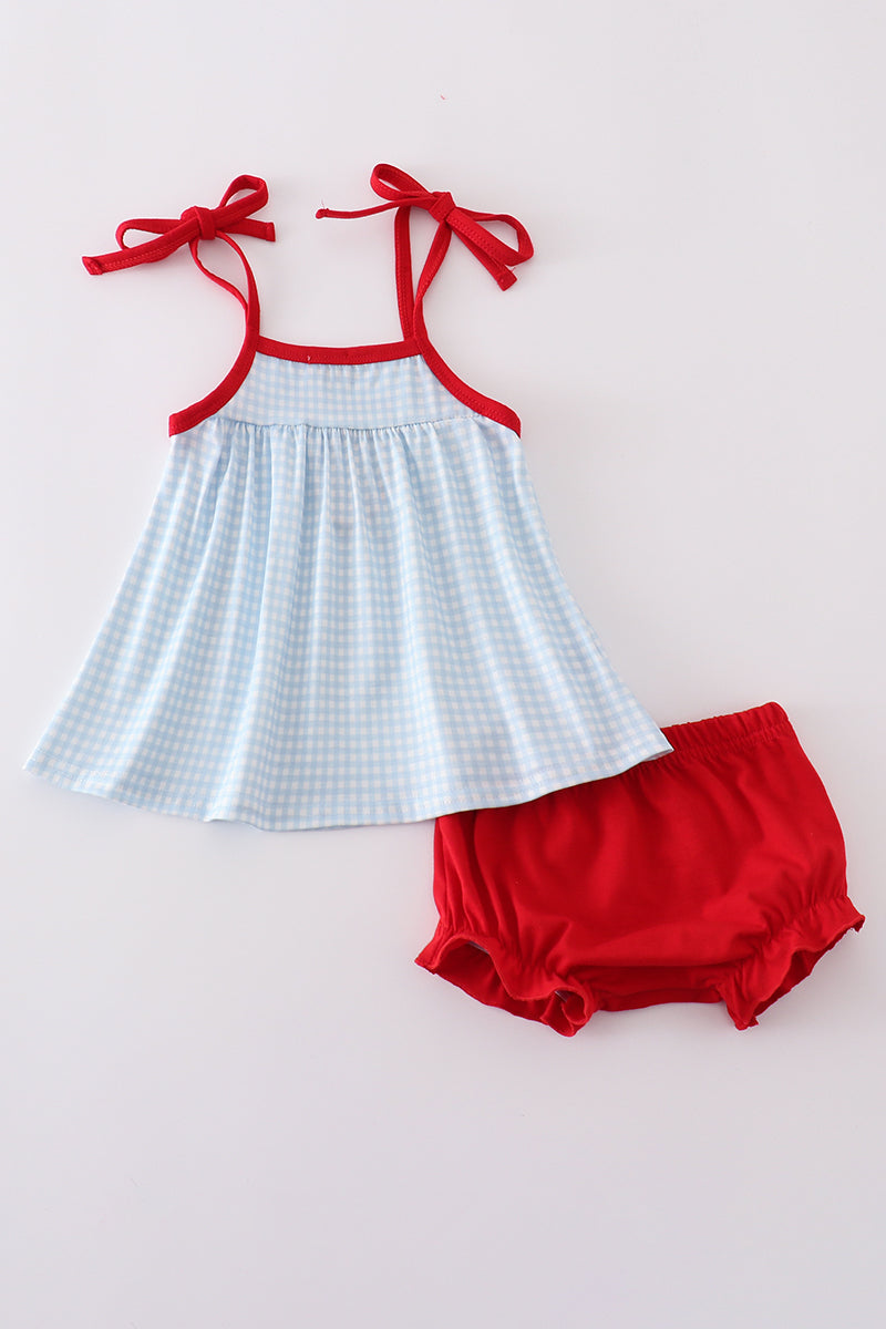 Gingham star embroidery bloomer set