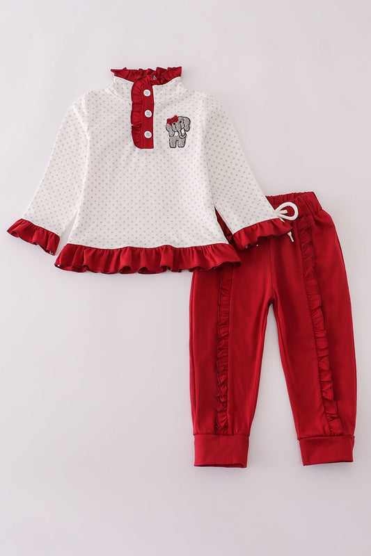 Alabama polka dot elephant french knot ruffle pants set