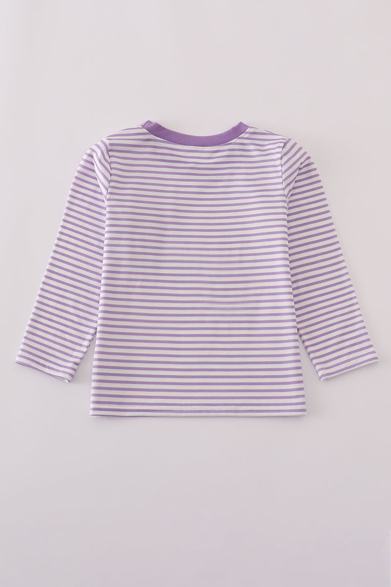 Purple LSU embroidery stripe top