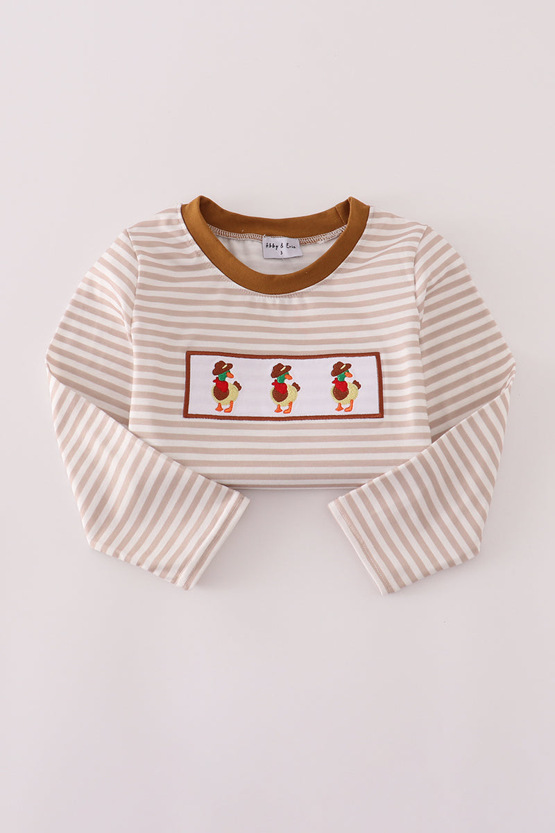 Brown stripe duck embroidery top