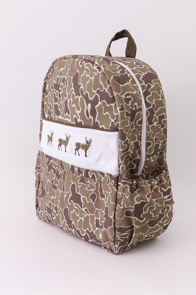 Camouflage deer embroidery canvas backpack