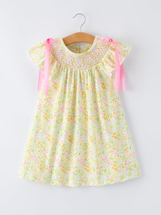 Spring Floral Smocked Girl Dress