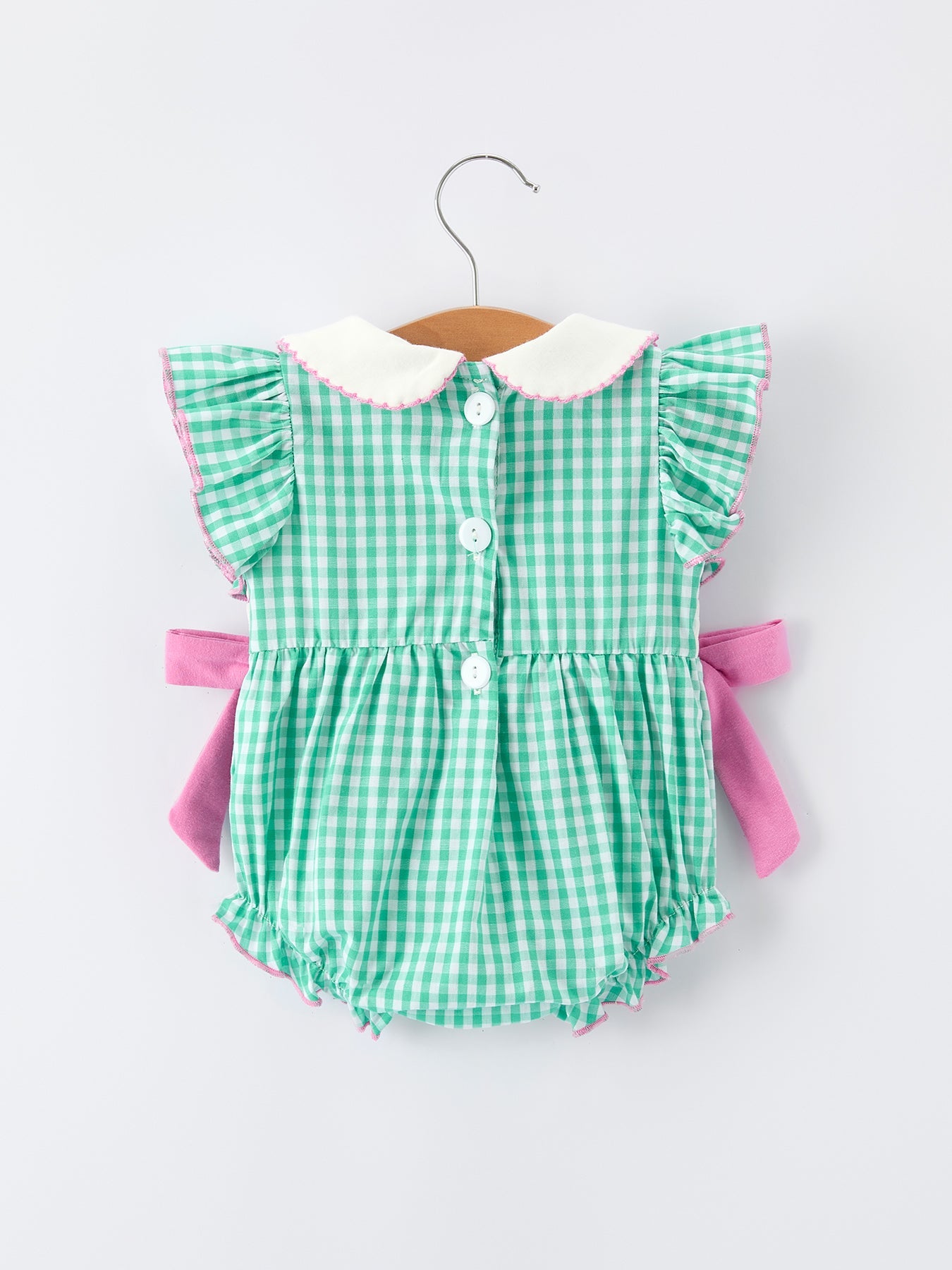 Pickle Ball Bow Ruffle Smocked Green Baby Girl Romper