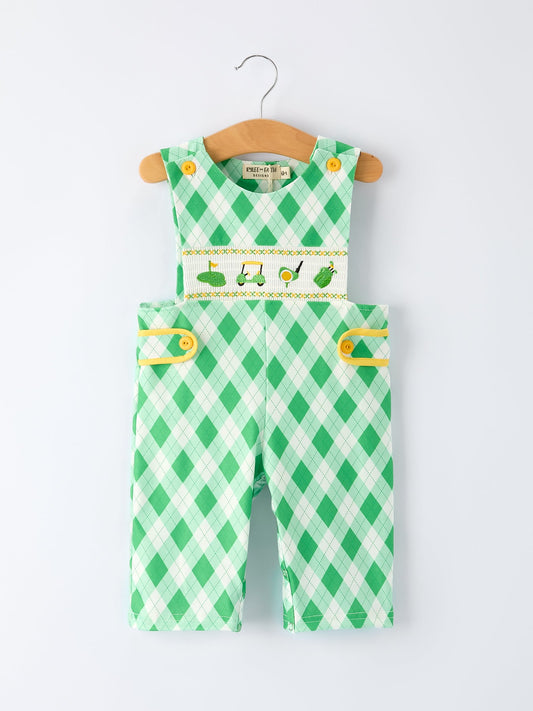 Spring Golf Embroidered Baby Boys Smocked Romper