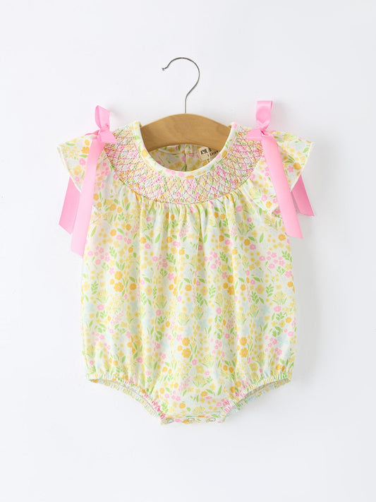 Spring Floral Smocked Baby Girl Romper