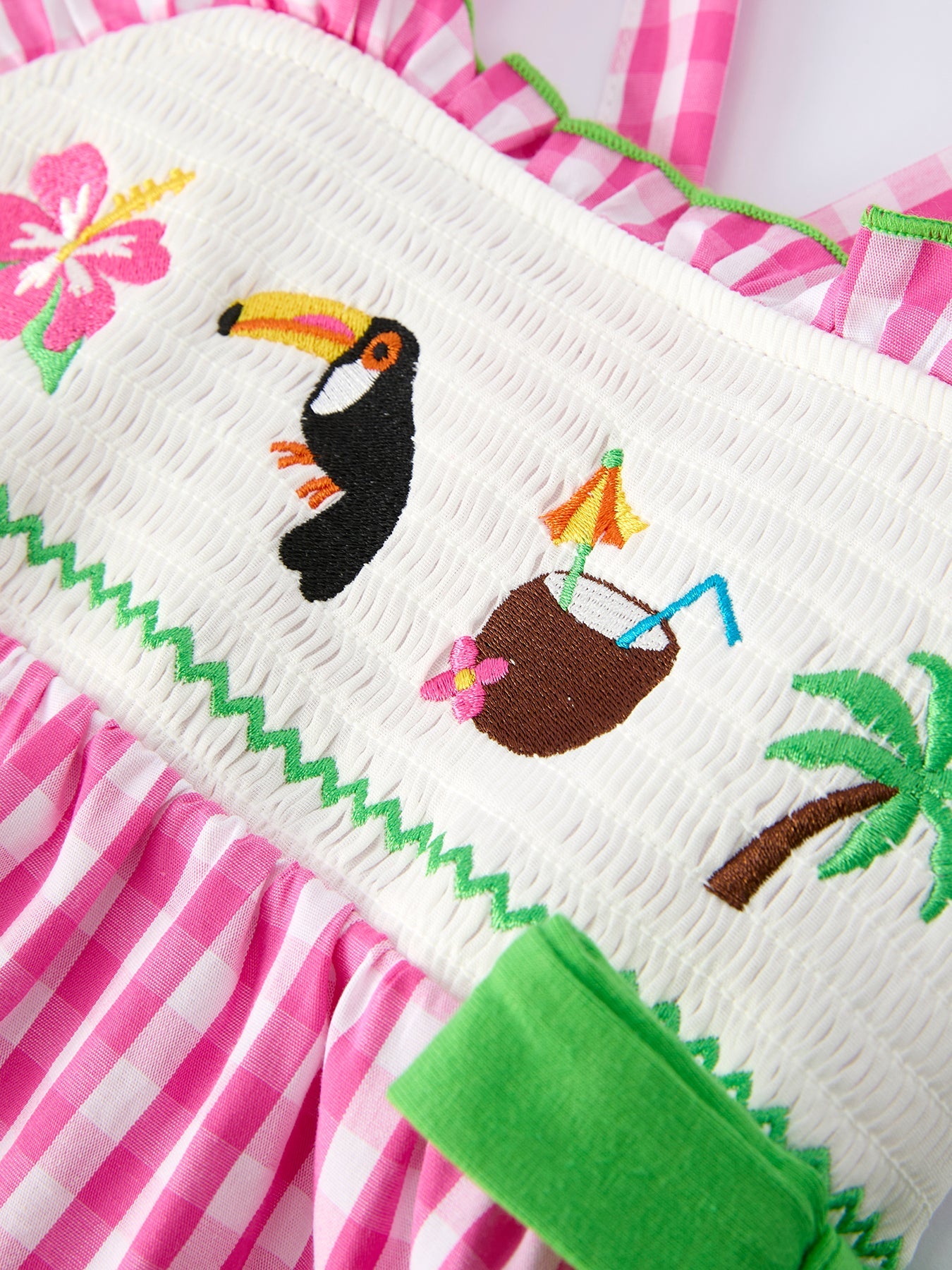 Summer Tropical Embroidered Short Sleeve Girls' Dress