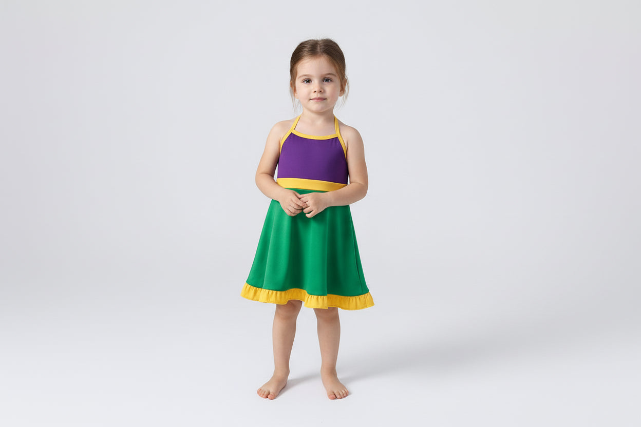 Mardi gras tennis ruffle girl dress