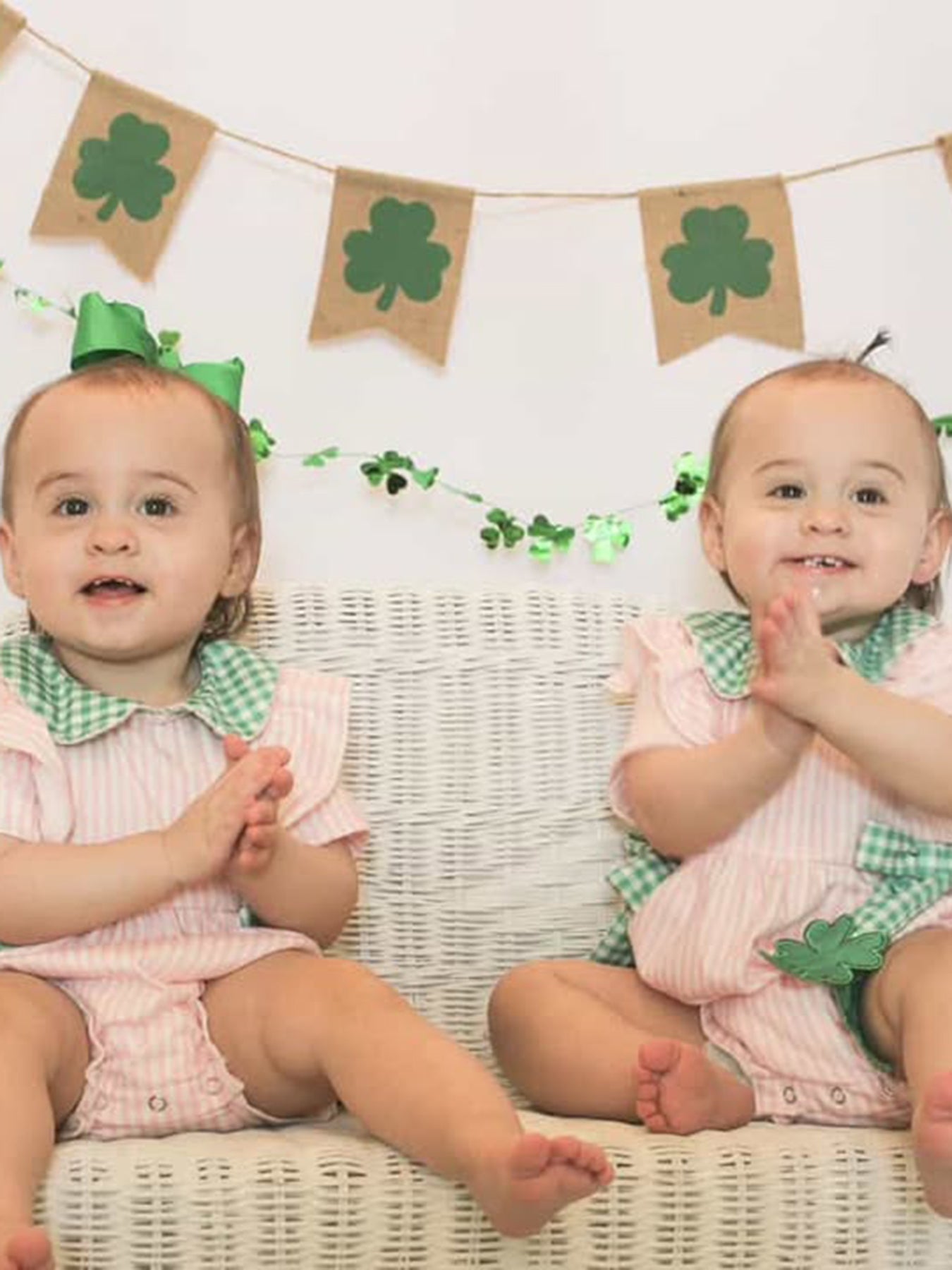 St. Patrick's Day Shamrock Striped Plaid Baby Girl Romper