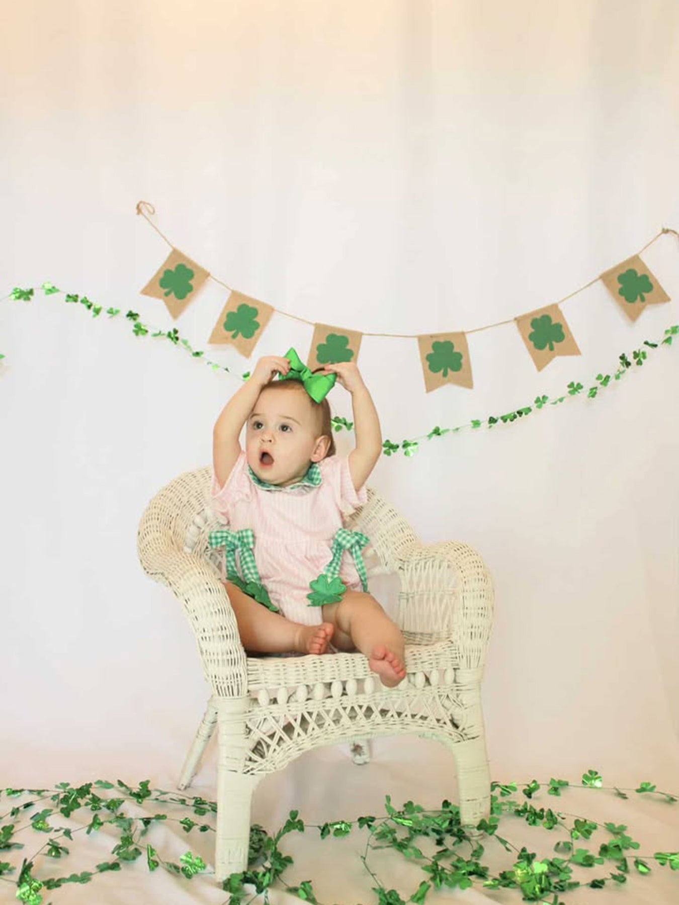 St. Patrick's Day Shamrock Striped Plaid Baby Girl Romper
