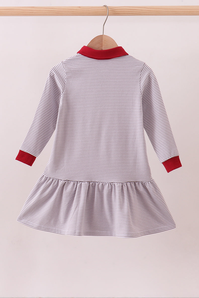 Premium Gray Alabama stripe elephant embroidery dress