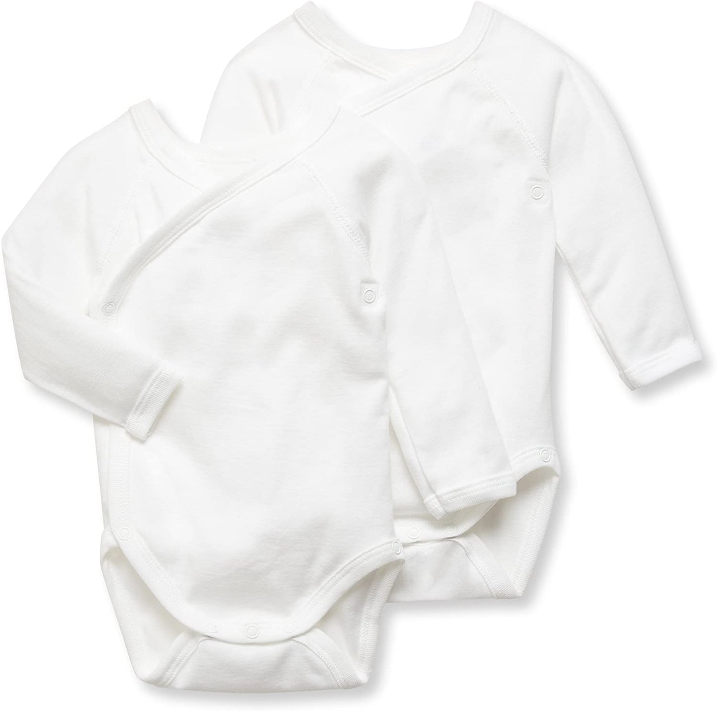 Petit Bateau 2-Pack Organic Cotton Newborn Bodysuit | Long Sleeve Crossover Wrapover Snaps | Essential French Baby Layette