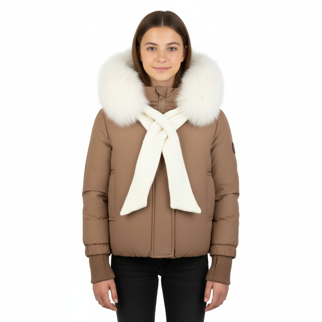 Pramie Girls Tan/Ivory Shawl Jacket 4–16 | Elegant Two-Tone Winter Outerwear