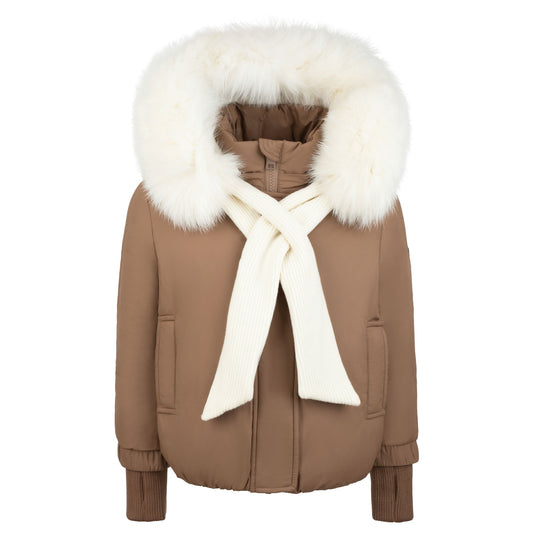 Pramie Girls Tan/Ivory Shawl Jacket 4–16 | Elegant Two-Tone Winter Outerwear