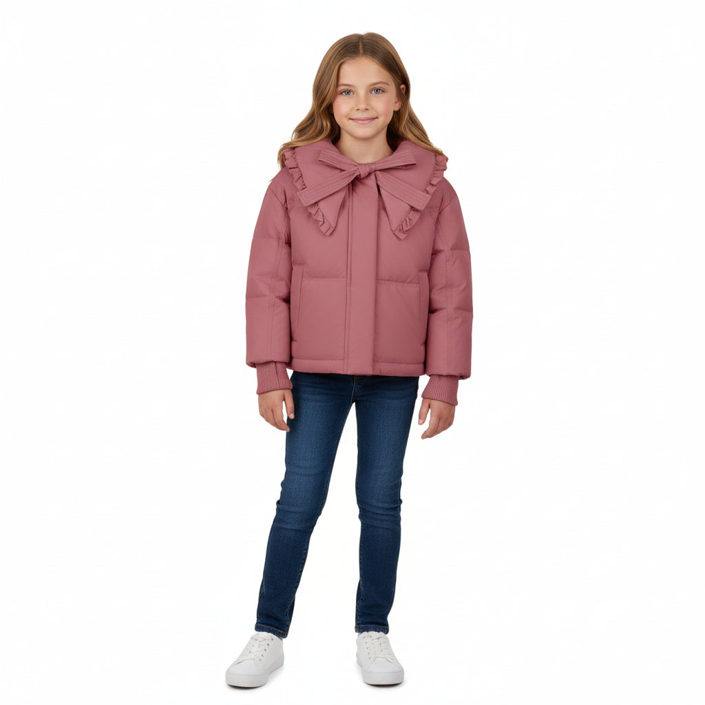 Pramie Girls Berry Bow Collar Jacket 2–14 | Chic Winter Coat with Feminine Detail