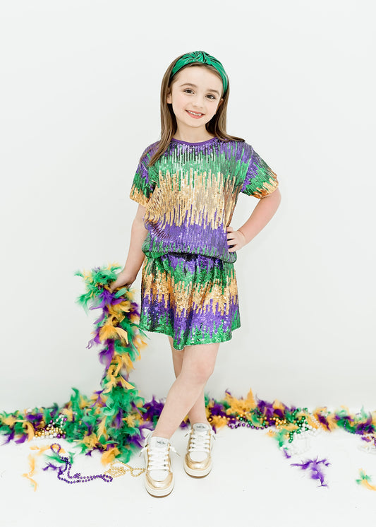 Mix Mardi Gras Sequin Boxy Tee