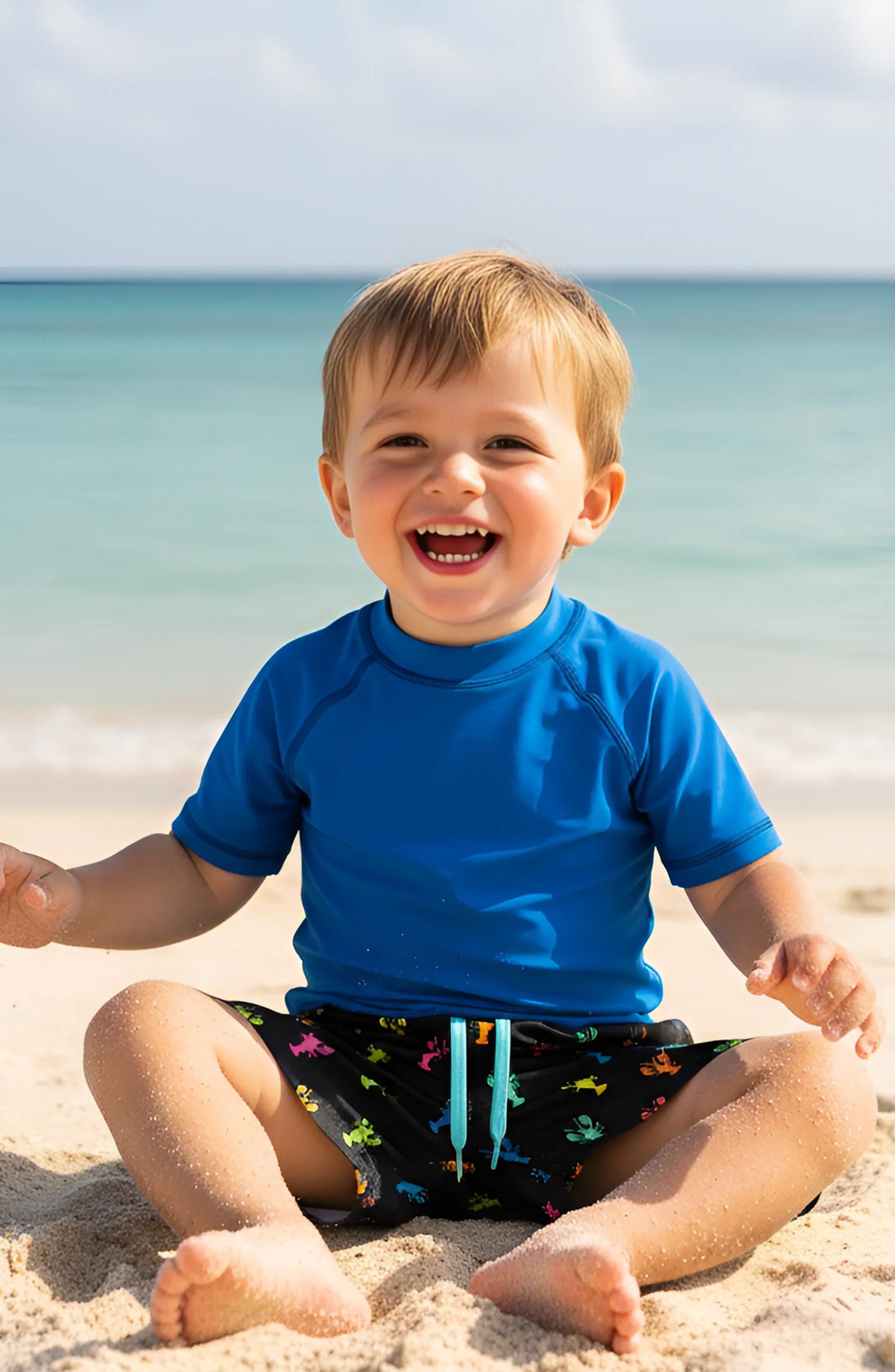 Boys Multicolor Crawfish & Lobster Print Board Shorts with UPF 50+ | Louisiana Kids Swimwear